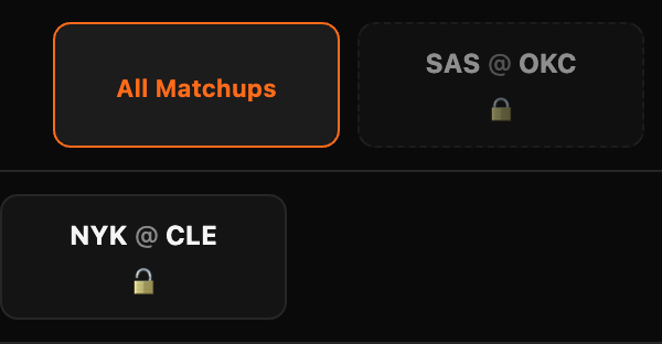 DFSK late swap mode showing locked games on the matchup bar